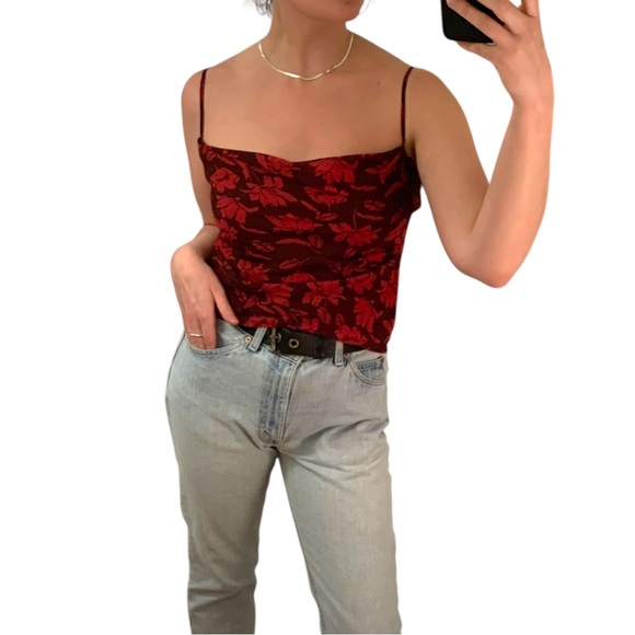 ASTR THE LABEL Reversible Burgundy Red Floral Spaghetti Strap Camisole Tank Top - Picture 11 of 16